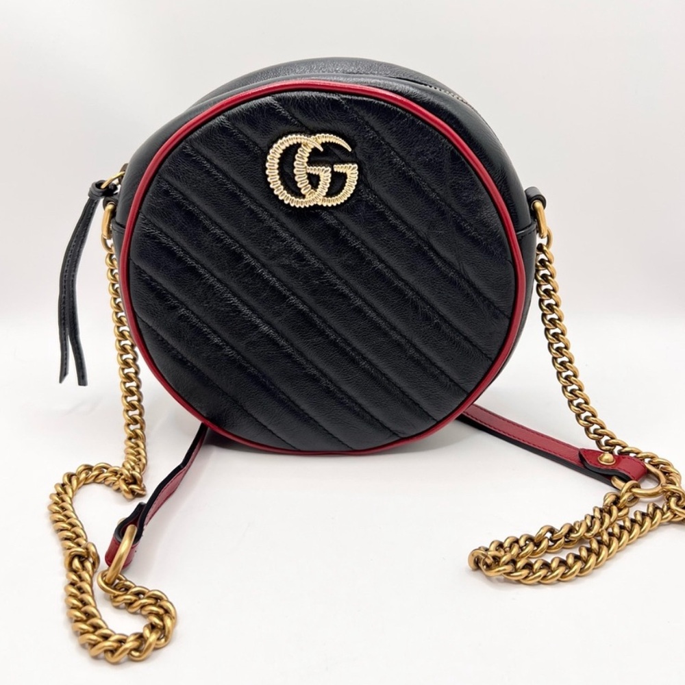Gucci Black and Red Quilted Round Crossbody Bag